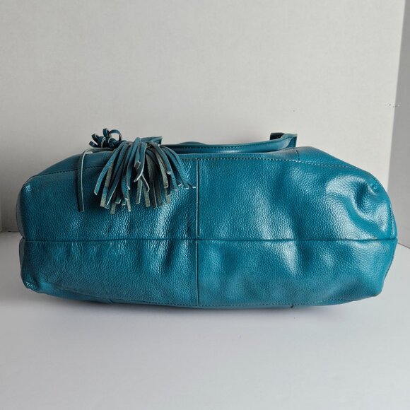 Cuore & Pelle Amelia Leather Bag – Teal Blue Tote with Tassel Detail - Picture 6 of 16